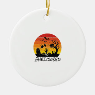 Halloween Zombie Hand Tombstone Tree Black Cat Bat Ceramic Ornament