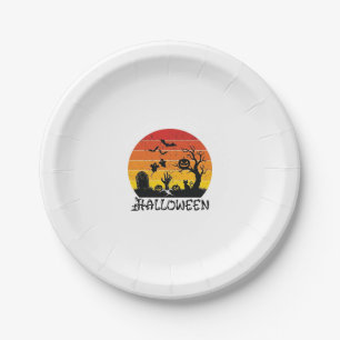 Halloween Zombie Hand Tombstone Tree Black Cat Bat Paper Plate