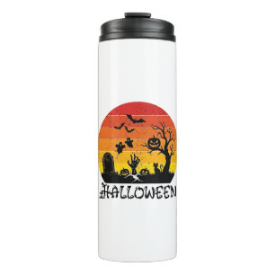 Halloween Zombie Hand Tombstone Tree Black Cat Bat Thermal Tumbler