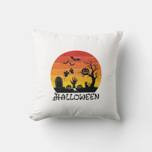 Halloween Zombie Hand Tombstone Tree Black Cat Bat Throw Pillow
