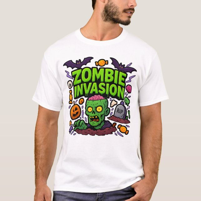 Halloween Zombie Invasion Clothes Cute Unisex T-Shirt (Front)