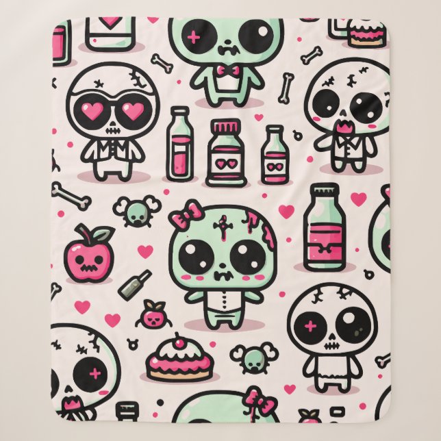 Halloween Zombie Pattern Sherpa Blanket (Front)