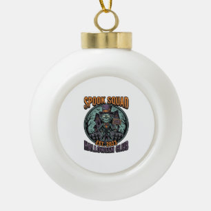 Halloween Zombie Shirt Funny Spook Squad Engraved Ceramic Ball Christmas Ornament
