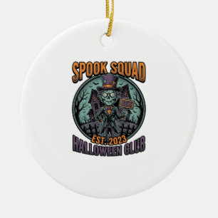 Halloween Zombie Shirt Funny Spook Squad Engraved Ceramic Ornament