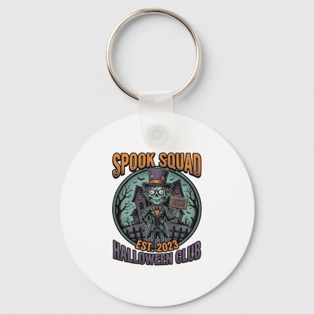 Halloween Zombie Shirt Funny Spook Squad Engraved  Keychain (Front)