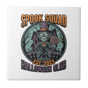 Halloween Zombie Shirt Funny Spook Squad Engraved Tile