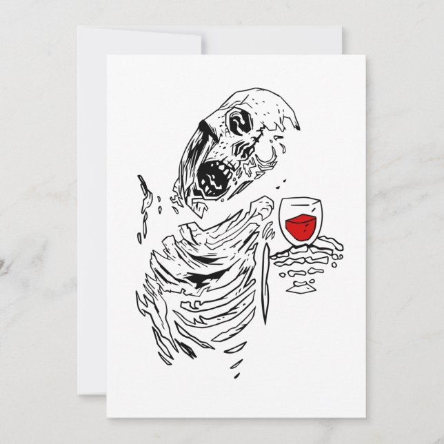 halloween zombie skeleton drinking wine skull invitation (Front)