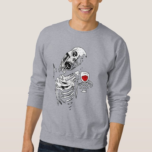 halloween zombie skeleton drinking wine skull sweatshirt (Front)