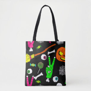 halloween zombie skulls tote bag