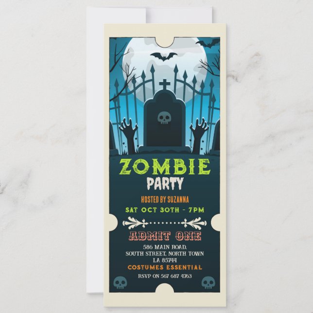 Halloween Zombie Ticket Fun Horror Invitation (Front)