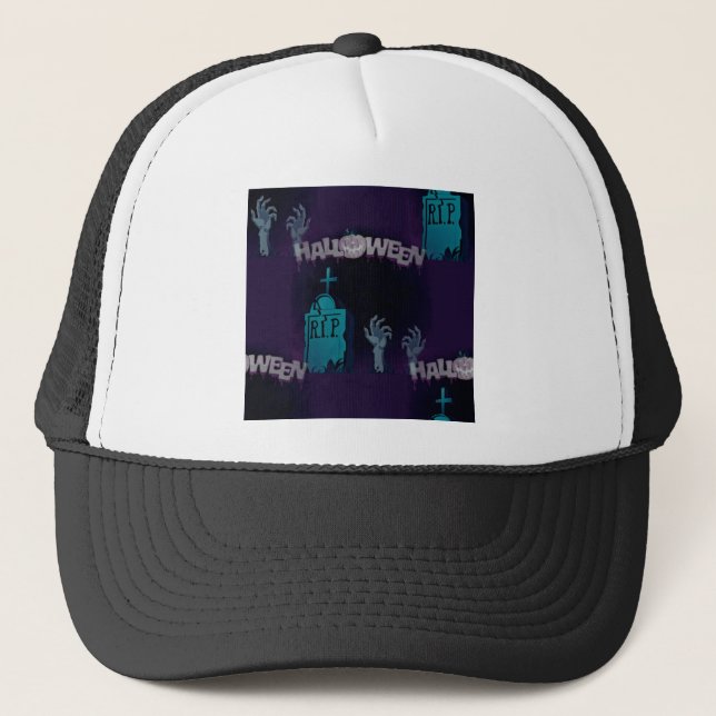 halloween zombie trucker hat (Front)