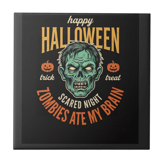 Halloween Zombies Ate My Brain Tile (Front)