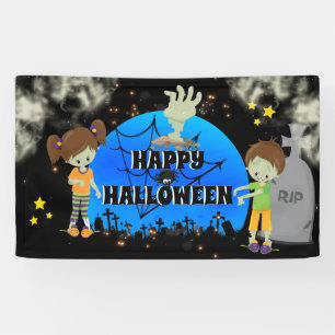 Halloween zombies graveyard blue moon monsters banner
