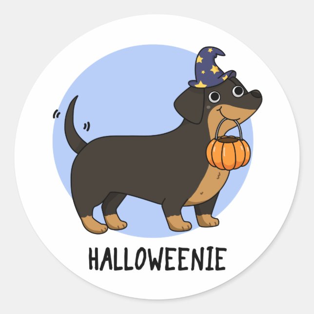 Halloweenie Funny Sausage Dog Pun  Classic Round Sticker (Front)