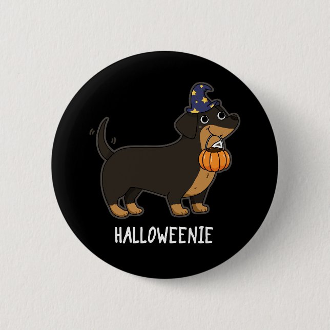 Halloweenie Funny Sausage Dog Pun Dark BG 2 Inch Round Button (Front)