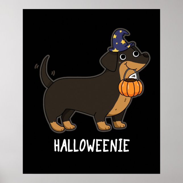 Halloweenie Funny Sausage Dog Pun Dark BG Poster (Front)