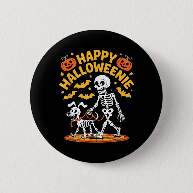 Halloweenie Skeleton Walk Funny Dog Lover 2 Inch Round Button (Front)
