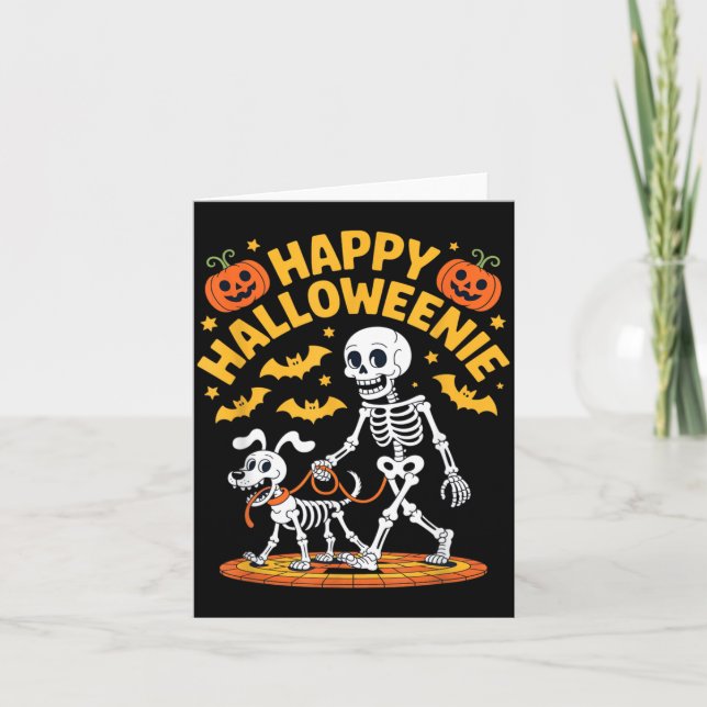 Halloweenie Skeleton Walk Funny Dog Lover Card (Front)