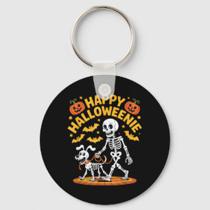 Halloweenie Skeleton Walk Funny Dog Lover Keychain