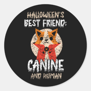 Halloweens Best Friend_ Canine And Human Cute Classic Round Sticker