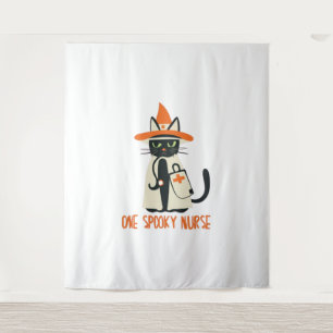 Halloween's Purrfect Blend - One Spooky Nurse Cat Tapestry