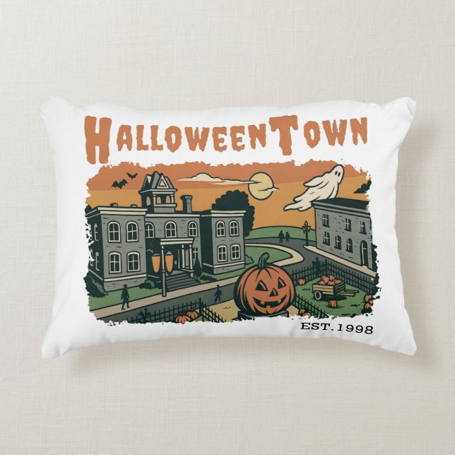 Halloweentown Spooky Sunset Scene – Vintage Hallow Accent Pillow (Front)