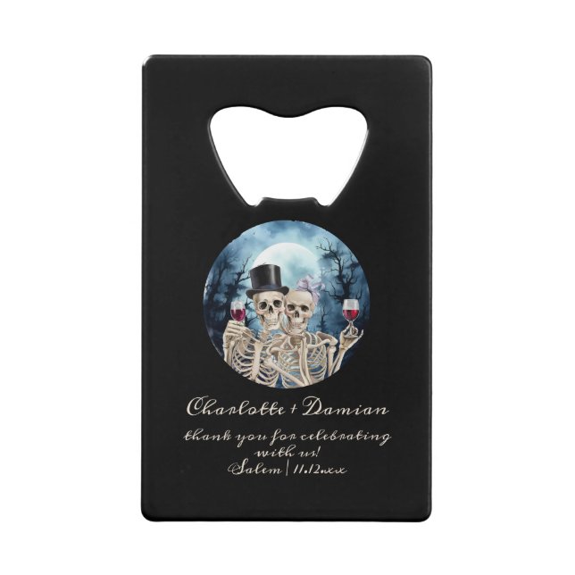 Hallowen Gothic Skulls Tarot The Lovers Wedding Credit Card Bottle Opener (Front)