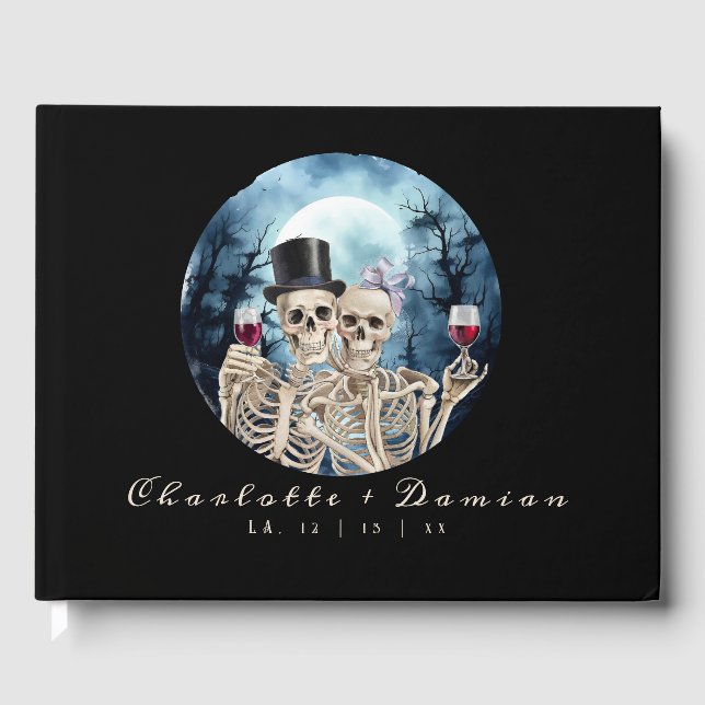 Hallowen Gothic Skulls Tarot The Lovers Wedding Guest Book (Front)