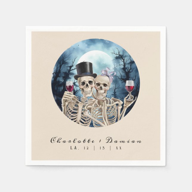 Hallowen Gothic Skulls Tarot The Lovers Wedding Napkin (Front)