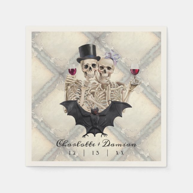 Hallowen Gothic Skulls Tarot The Lovers Wedding Napkin (Front)