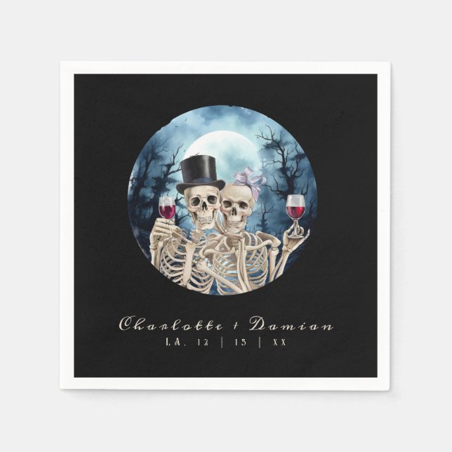 Hallowen Gothic Skulls Tarot The Lovers Wedding Napkin (Front)