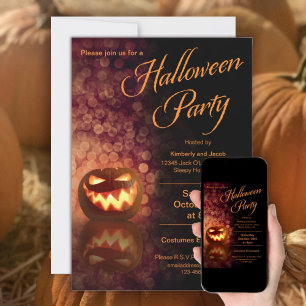 Hallowen Jack O'Lantern Party Black + Orange Invitation