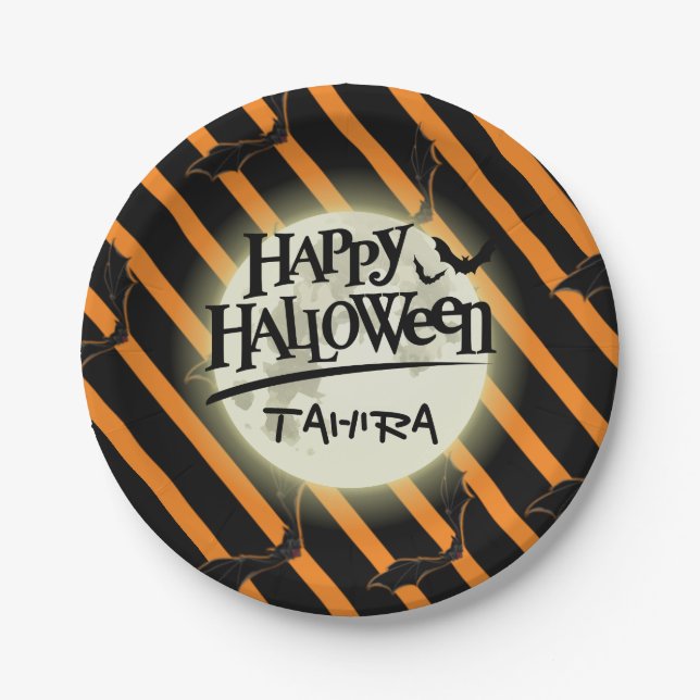 Hallowen Stripes and Bats Paper Plate (Front)