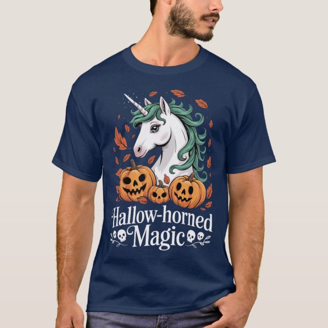 HallowHorned Magic Spooky Halloween Unicorn retro T-Shirt (Front)