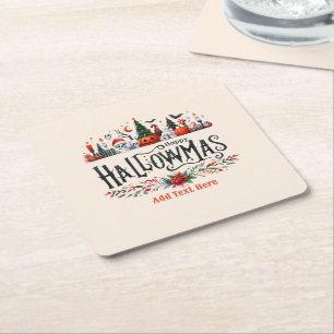 Hallowmas Halloween Christmas Mashup Square Paper Coaster