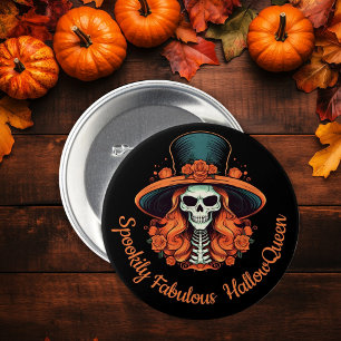 HallowQueen Witch Illustration Halloween Black 3 Inch Round Button