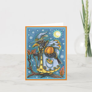 HALLOWS EVE BLACKBIRD WIZARD, HALLOWEEN RAVEN HOLIDAY CARD