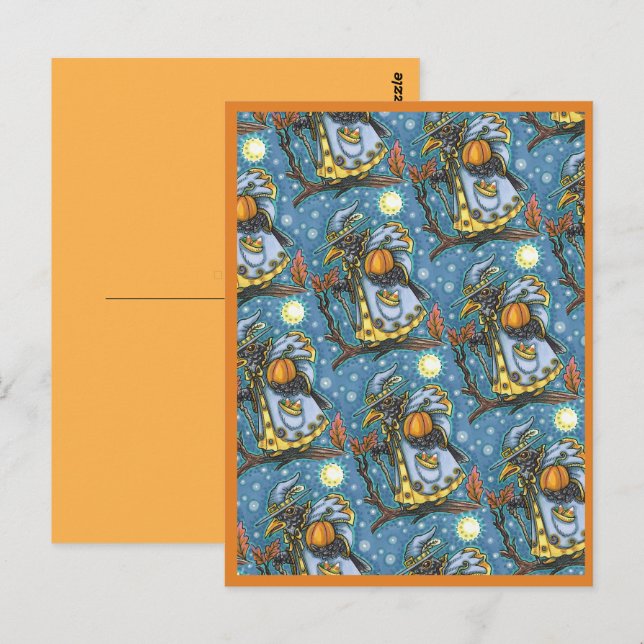HALLOWS EVE BLACKBIRD WIZARD, HALLOWEEN RAVEN POSTCARD (Front/Back)