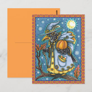 HALLOWS EVE BLACKBIRD WIZARD, HALLOWEEN RAVEN POSTCARD