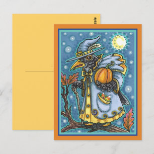HALLOWS EVE BLACKBIRD WIZARD, HALLOWEEN RAVEN POSTCARD