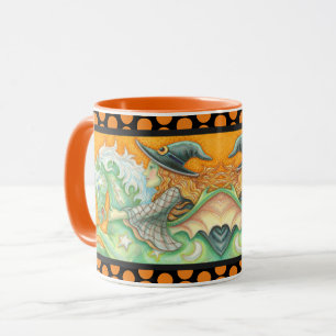 HALLOWS EVE WITCH AND HORSE COMBO MUG Black Orange