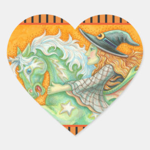 HALLOWS EVE WITCH AND HORSE STICKERS Heart SHEET