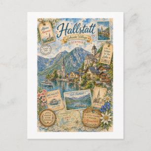 Hallstatt Austria Vintage Travel Collage  Postcard