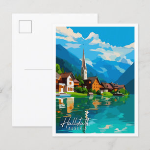 Hallstatt Austria vintage travel illustration Postcard
