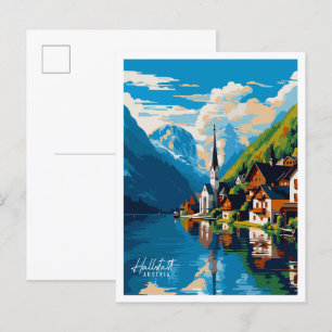 Hallstatt Austria vintage travel illustration Postcard