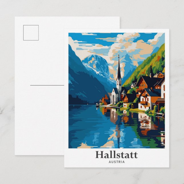 Hallstatt Austria Vintage Travel Illustration Postcard (Front/Back)