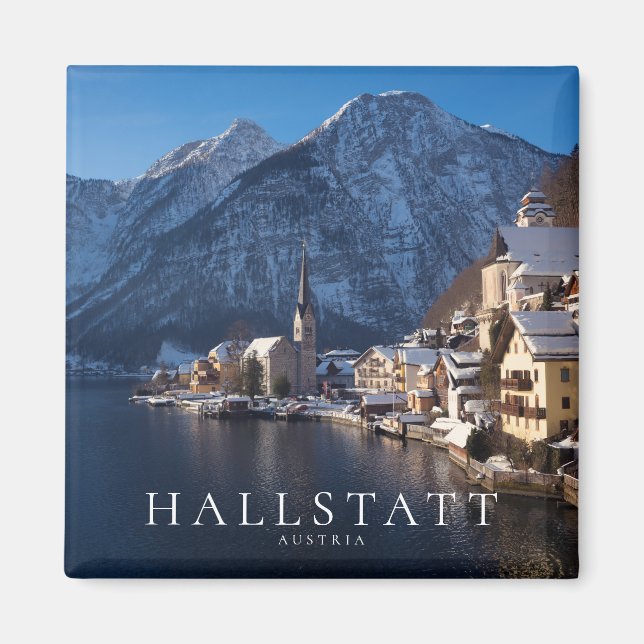 Hallstatt town in the snow in winter magnet (Front)