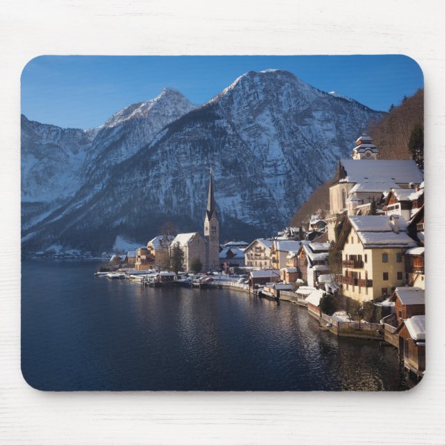 Hallstatt town in the snow in winter mouse pad (Front)