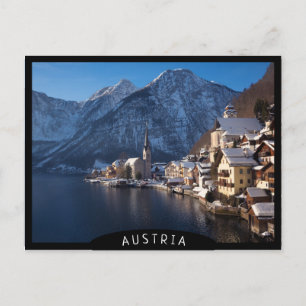 Hallstatt town in the snow in winter postcard