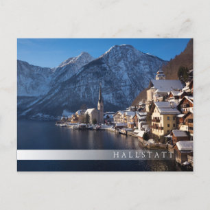 Hallstatt town in the snow in winter postcard